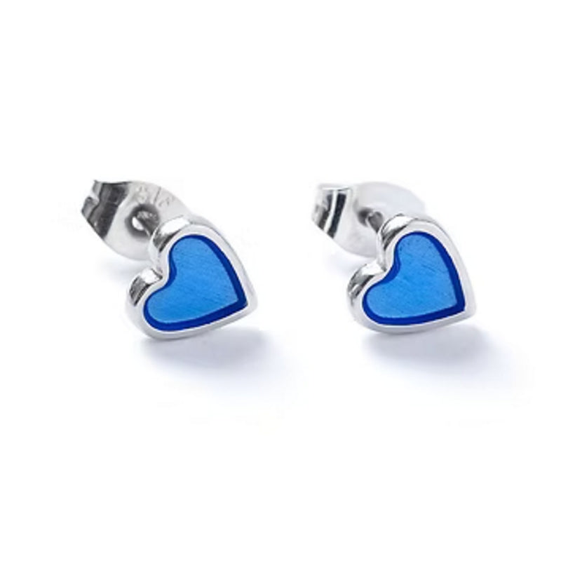 Carrie Elspeth Jewellery ES065 Cobalt Blue Translucent Silver Heart Stud Earrings