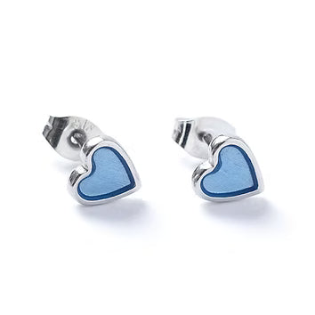Carrie Elspeth Jewellery ES066 Light Blue Translucent Silver Heart Stud Earrings