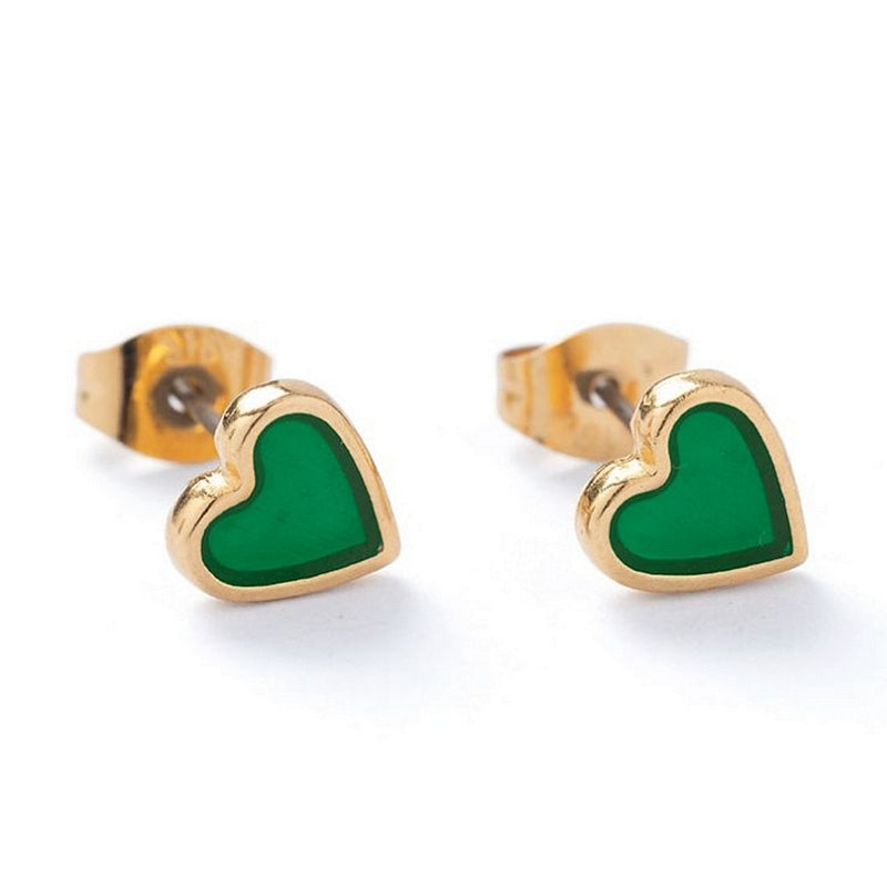 Carrie Elspeth Jewellery Green Translucent Gold Heart Stud Earrings ES053 main