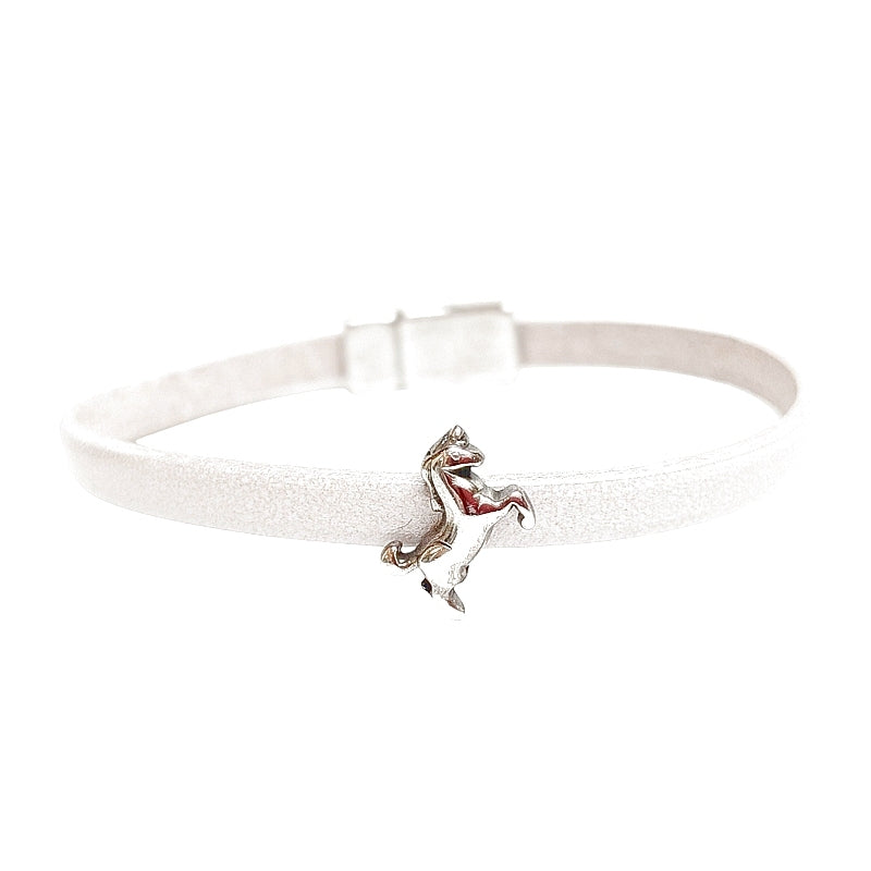 Carrie Elspeth Jewellery Pearl White Leather Unicorn Charm Bracelet BL041 front