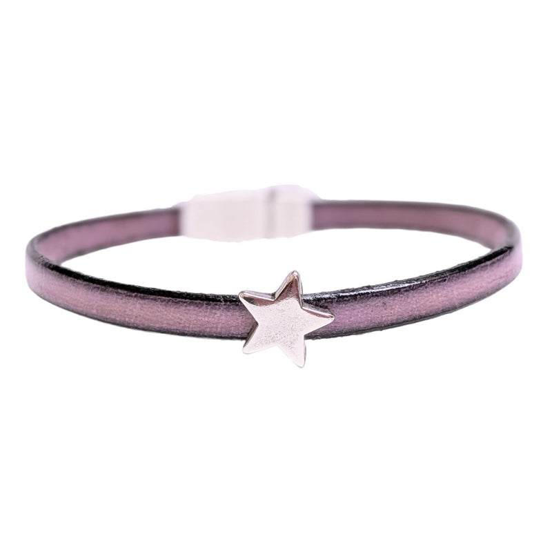 Carrie Elspeth Jewellery Purple Leather Star Charm Bracelet BL004 front