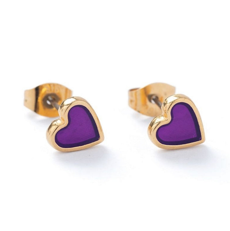 Carrie Elspeth Jewellery Purple Translucent Gold Heart Stud Earrings ES050 main