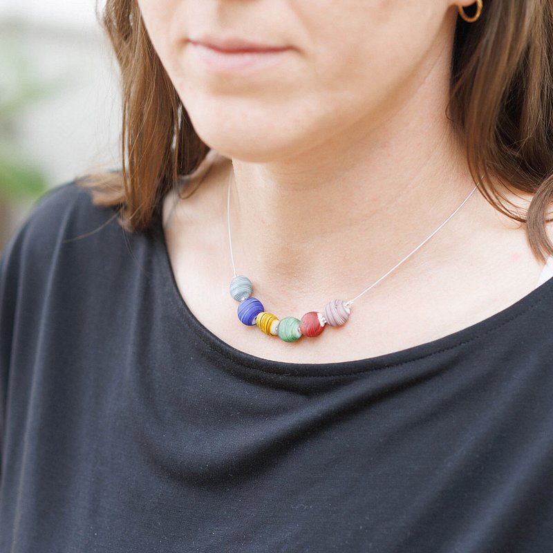 Carrie Elspeth Jewellery Rainbow Strata Links Necklace N1863 on model