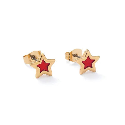 Carrie Elspeth Jewellery Red Translucent Gold Star Stud Earrings ES056 main