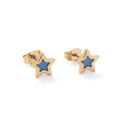 Carrie Elspeth Jewellery Steel Blue Translucent Gold Star Stud Earrings ES058 main