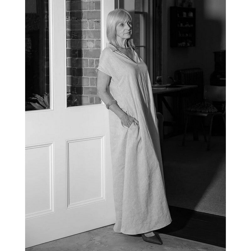 Chalk Clothing Alana Dress Light Stone One Size on model in black & white