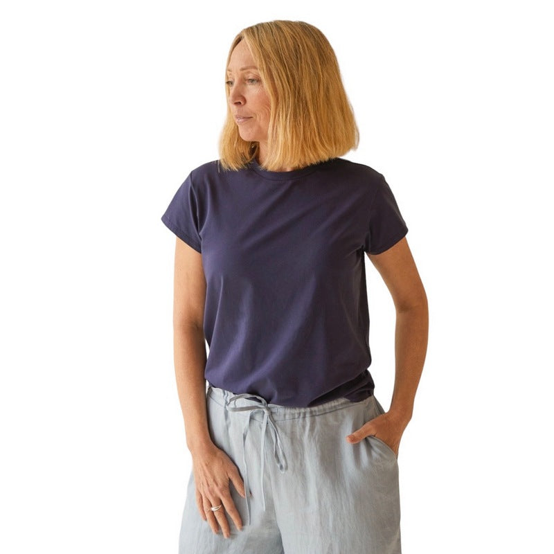 Chalk Clothing Amy Cotton T-Shirt Navy on model
