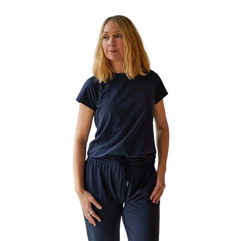 Chalk Clothing Amy Cotton T-Shirt Navy on model front