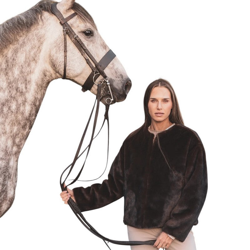 Chalk Clothing Delilah Coat Cappuccino on model with horse