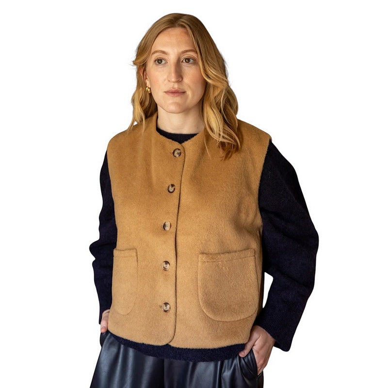 Chalk Clothing Demi Gilet Camel on model front
