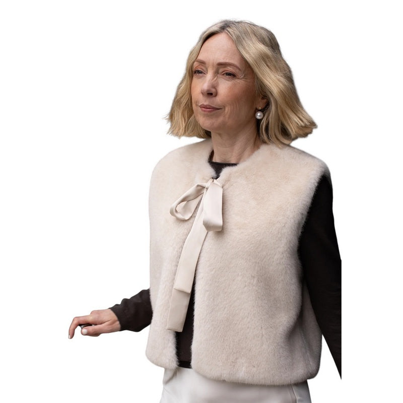 Chalk Clothing Felicity Gilet Bone White on model tied