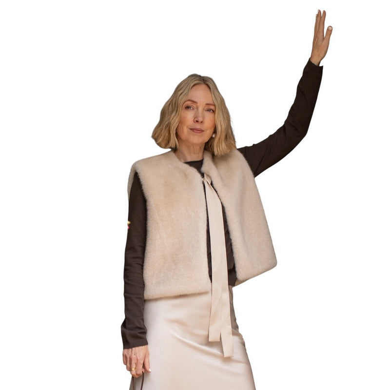 Chalk Clothing Felicity Gilet Bone White on model untied