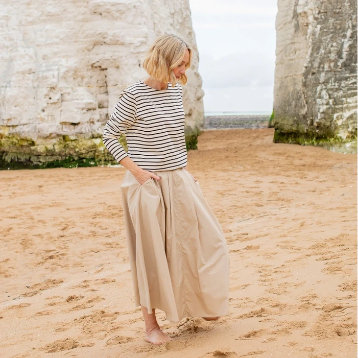 Chalk Clothing Fleur Stripe T-Shirt Black & Cream One Size on model on location front