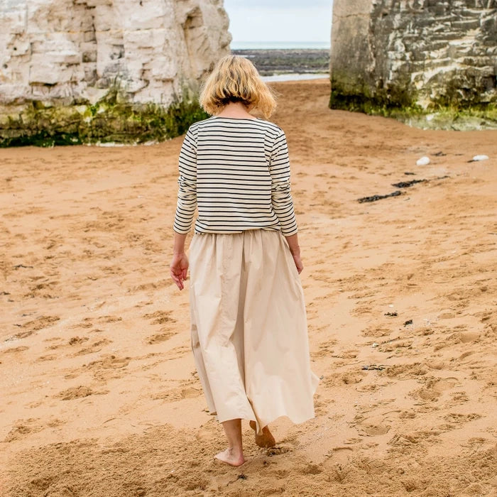 Chalk Clothing Fleur Stripe T-Shirt Black & Cream One Size on model on location rear