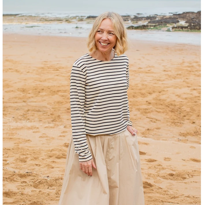 Chalk Clothing Fleur Stripe T-Shirt Black & Cream One Size on model on location side