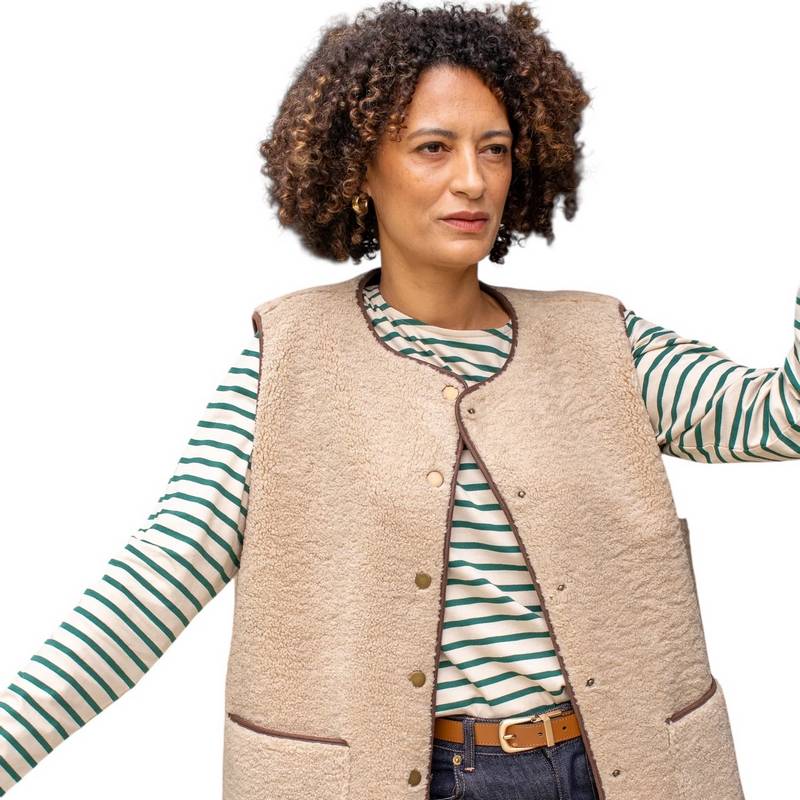 Chalk Clothing Fleur T-Shirt in Evergreen & Cream Stripe on model front