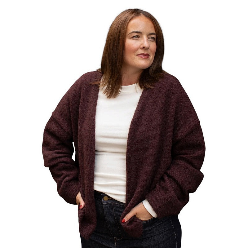 Chalk Clothing Grace Cardigan Plum on model front