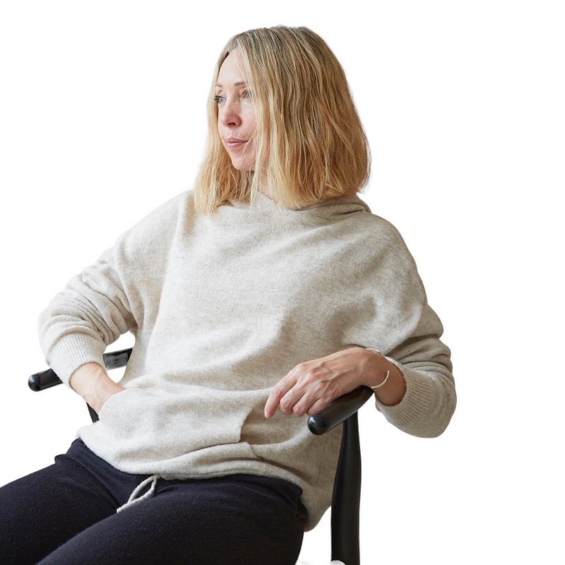 Chalk Clothing Greta Hoody in Off-white on model sitting