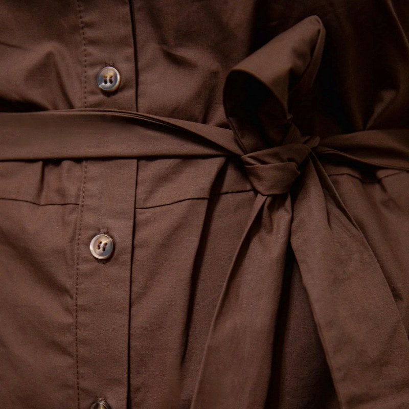 Chalk Clothing Holly Shirt Dress Chocolate on model detail