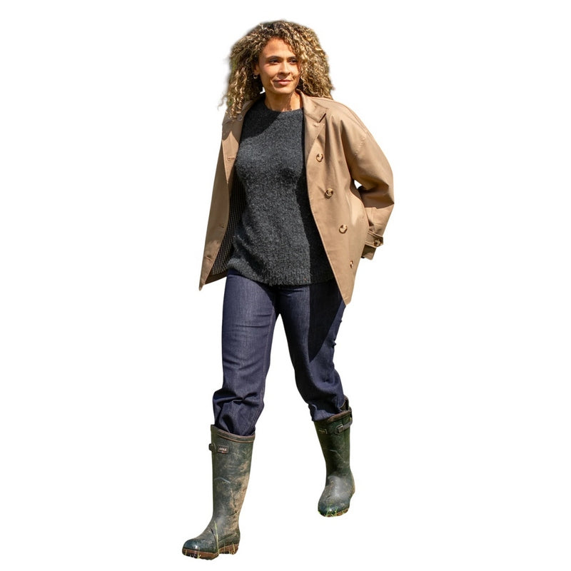Chalk Clothing Jada Jacket Beige on model in wellies