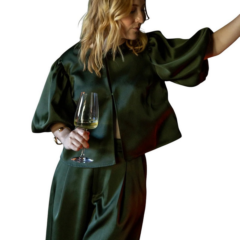 Chalk Clothing Jasmine Trousers Forest Green on model detail