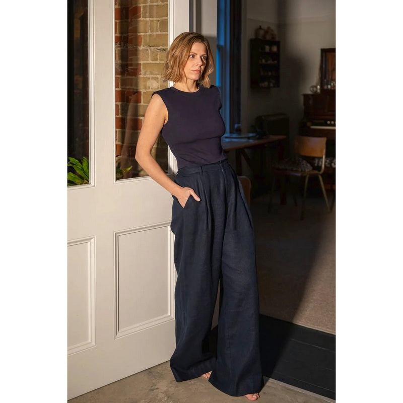 Chalk Clothing Jasmine Trousers Navy on model lifestyle