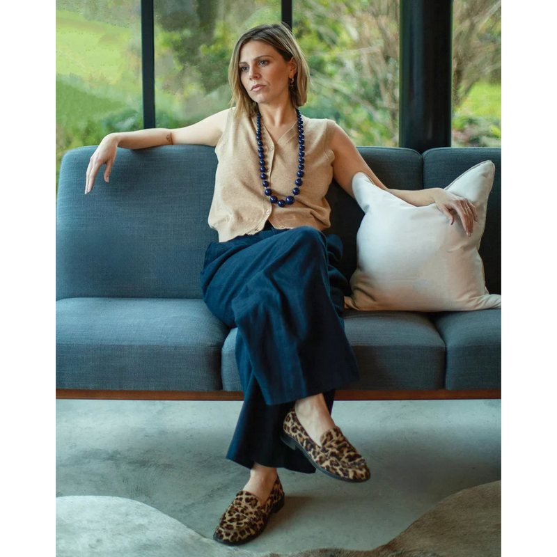 Chalk Clothing Jasmine Trousers Navy on model sitting