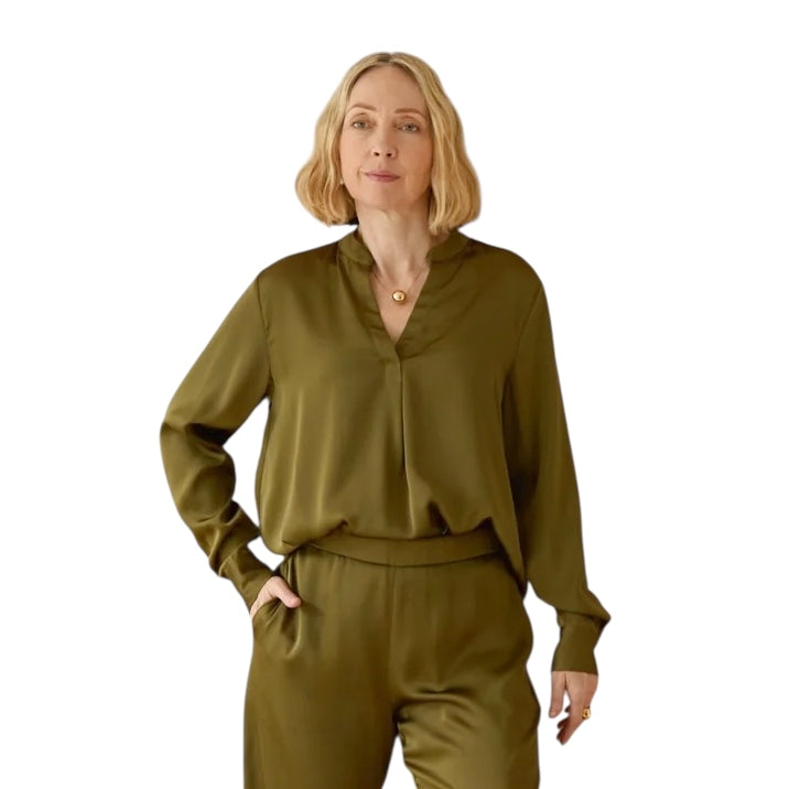 Chalk Clothing Josie V-neck Shirt Avocado on model front