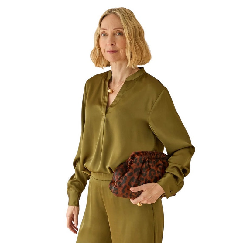 Chalk Clothing Josie V-neck Shirt Avocado on model side