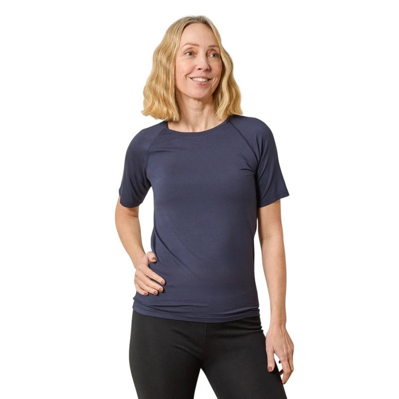Chalk Clothing Maddie Top Navy on model 1 front