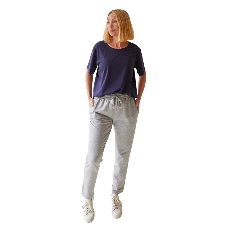 Chalk Clothing Marnie Cotton Trousers in Marl Grey on model front