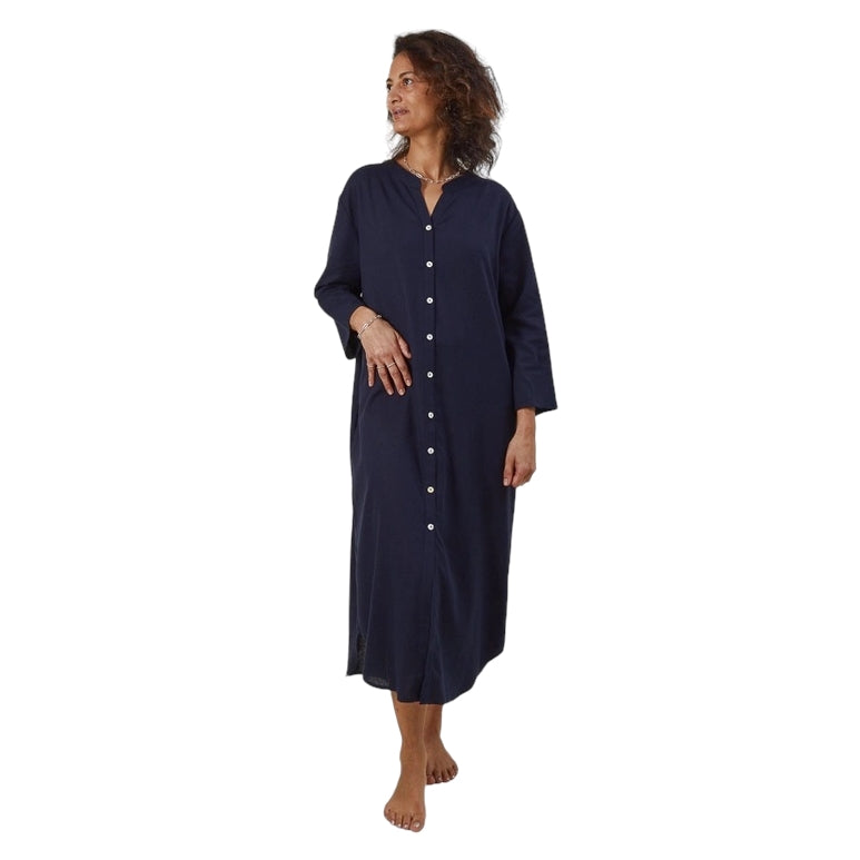 Chalk Clothing Maya Cotton-Linen Dress in Navy 7139.5003 on model front