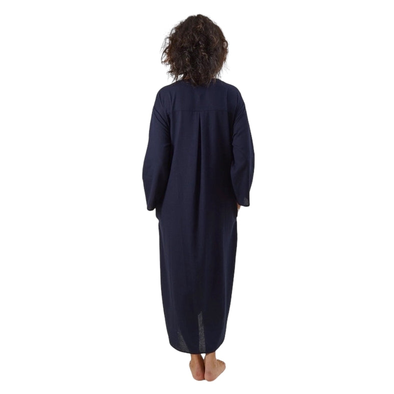 Chalk Clothing Maya Cotton-Linen Dress in Navy 7139.5003 on model rear
