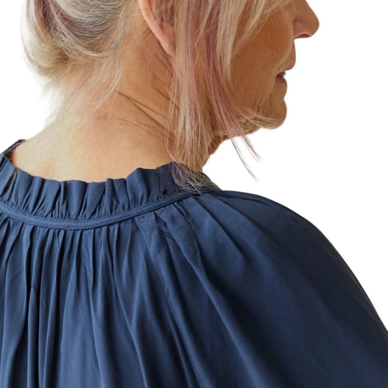 Chalk Clothing Michelle Shirt in Navy on model neck detail