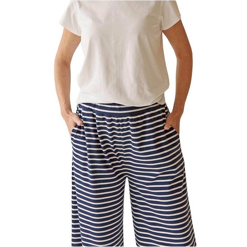 Chalk Clothing Nadine Trousers in Navy & White Stripes on model close-up