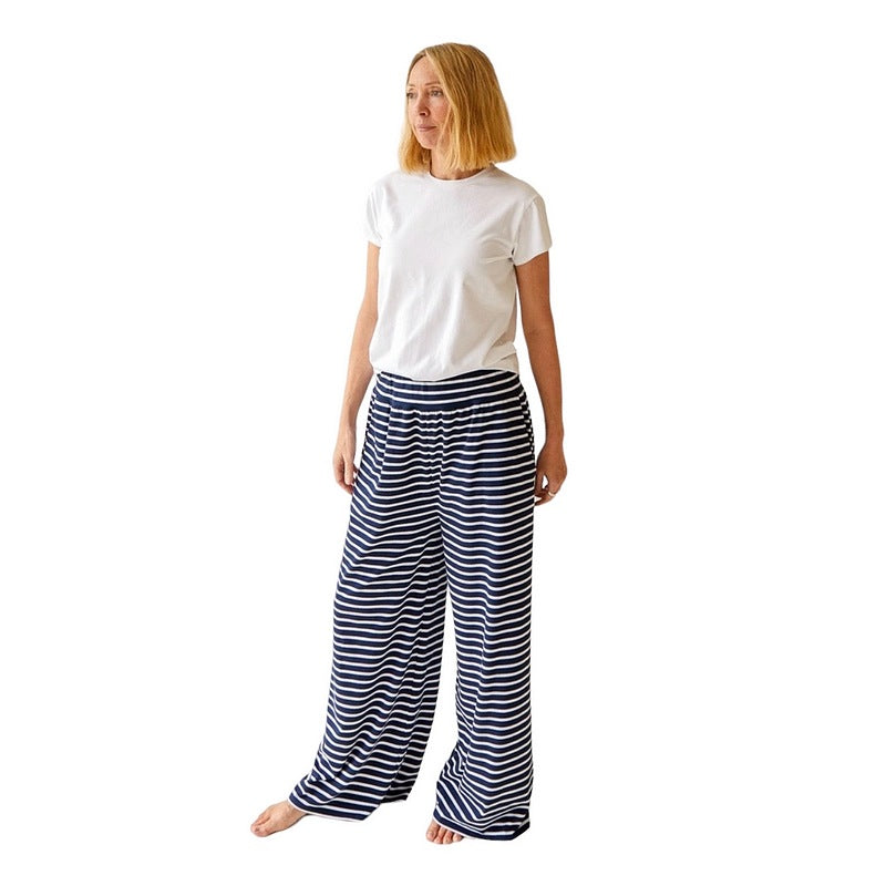 Chalk Clothing Nadine Trousers in Navy & White Stripes on model front