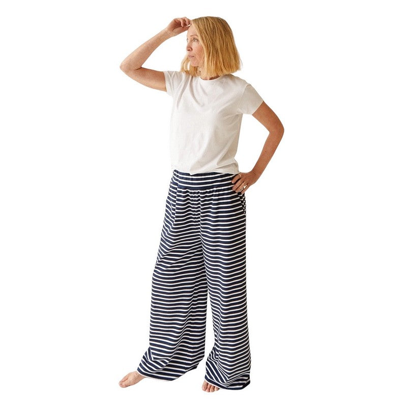 Chalk Clothing Nadine Trousers in Navy & White Stripes on model side