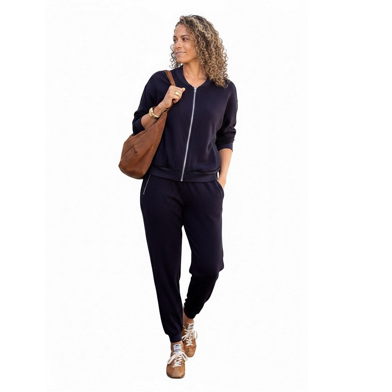 Chalk Clothing Orla Zip-up Top Midnight on model front