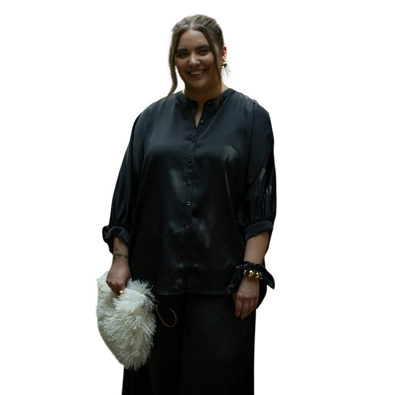 Chalk Clothing Poppy Shirt Black Satin on model main