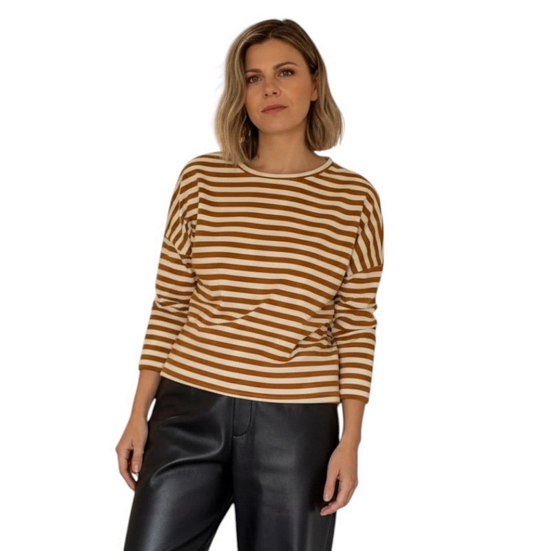 Chalk Clothing Rebecca Stripe Top Ginger and Ecru on model front