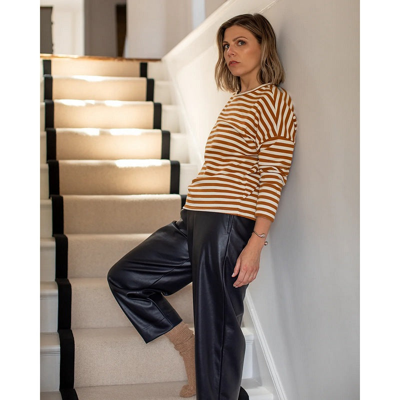 Chalk Clothing Rebecca Stripe Top Ginger and Ecru on model lifestyle 1