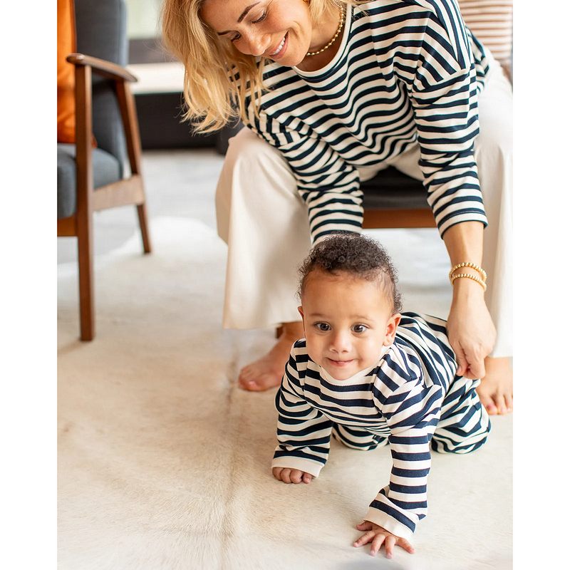 Chalk Clothing Rebecca Stripe Top Navy & Ecru One Size on model lifestyle