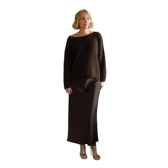 Chalk Clothing Ruby Jumper Chocolate on model front