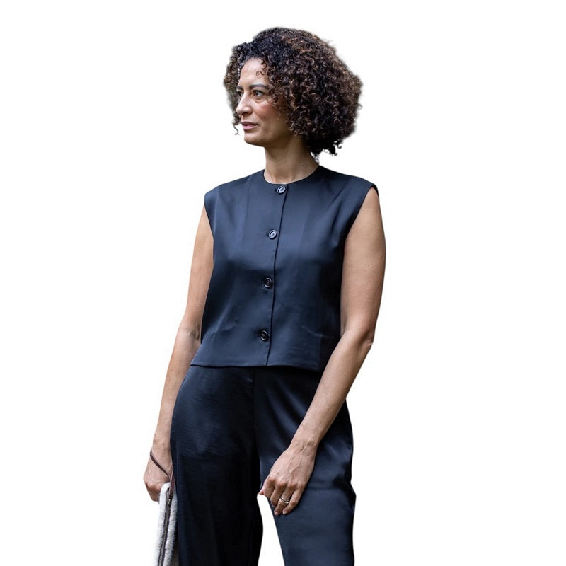 Chalk Clothing Sally Waistcoat Black on model front
