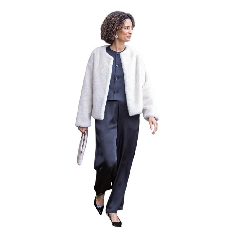 Chalk Clothing Sally Waistcoat Black on model under jacket
