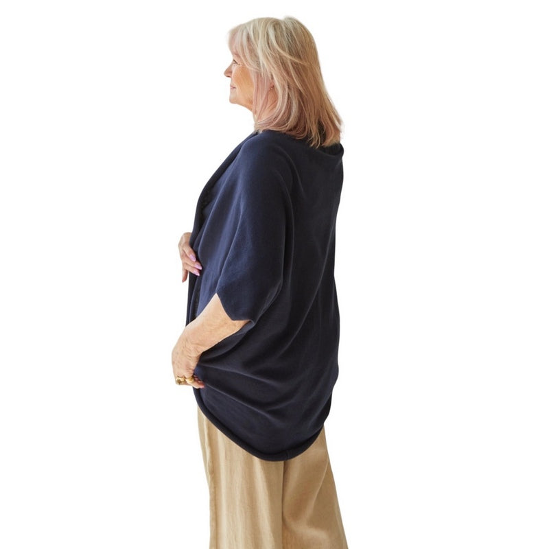 Chalk Clothing Sam Cotton Shawl in Navy on model back