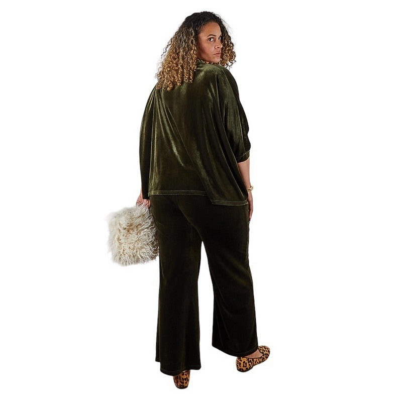 Chalk Clothing Tabby Velour Pant Pine Green One Size on model 2 rear