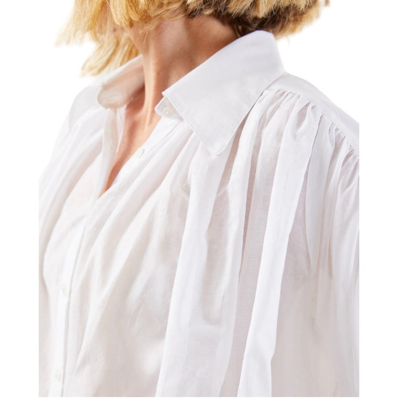 Chalk Clothing UK Alice Shirt White on model collar