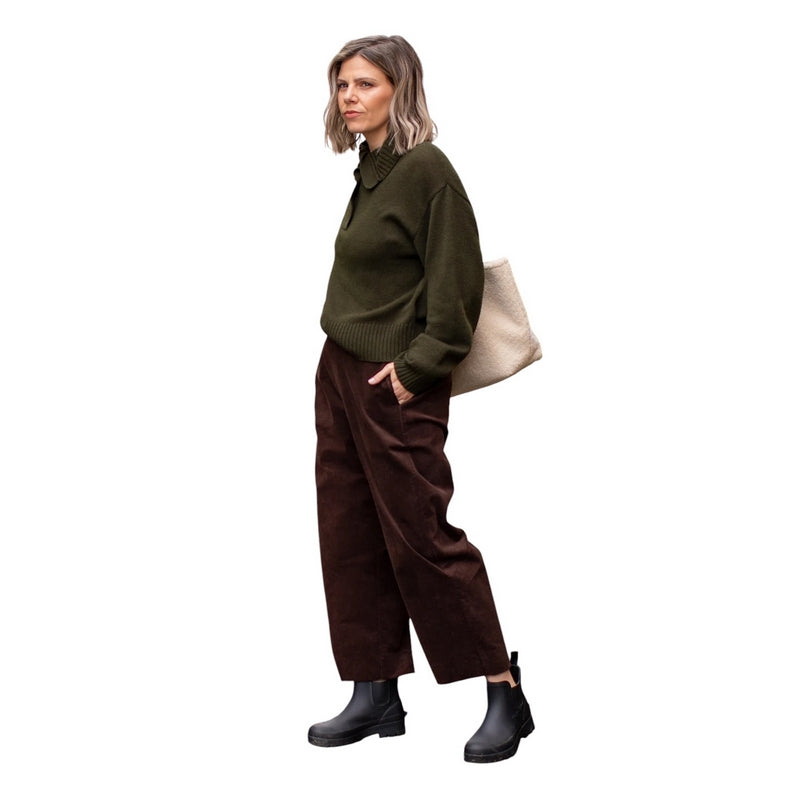 Chalk Clothing UK Kelly Cord Trousers Warm Chocolate on model side