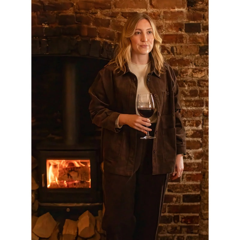 Chalk Clothing UK Lennie Jacket in Warm Chocolate on model lifestyle
